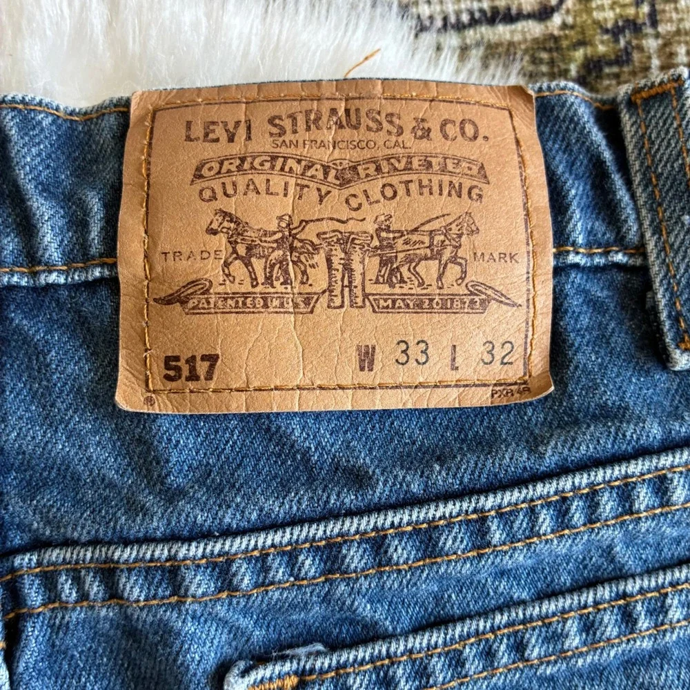 Vintage Levi 517 Mens Orange Tab Bootcut Jeans Blue Denim 33x32 1980s 517-0217